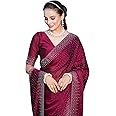 SIRIL Women's Georgette Dyed & Hot Fixing Saree with Unstitched Blouse Piece