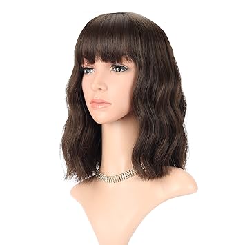 Amazon Com Wavy Wig 12 Inch Short Bob Wigs With Air Bangs