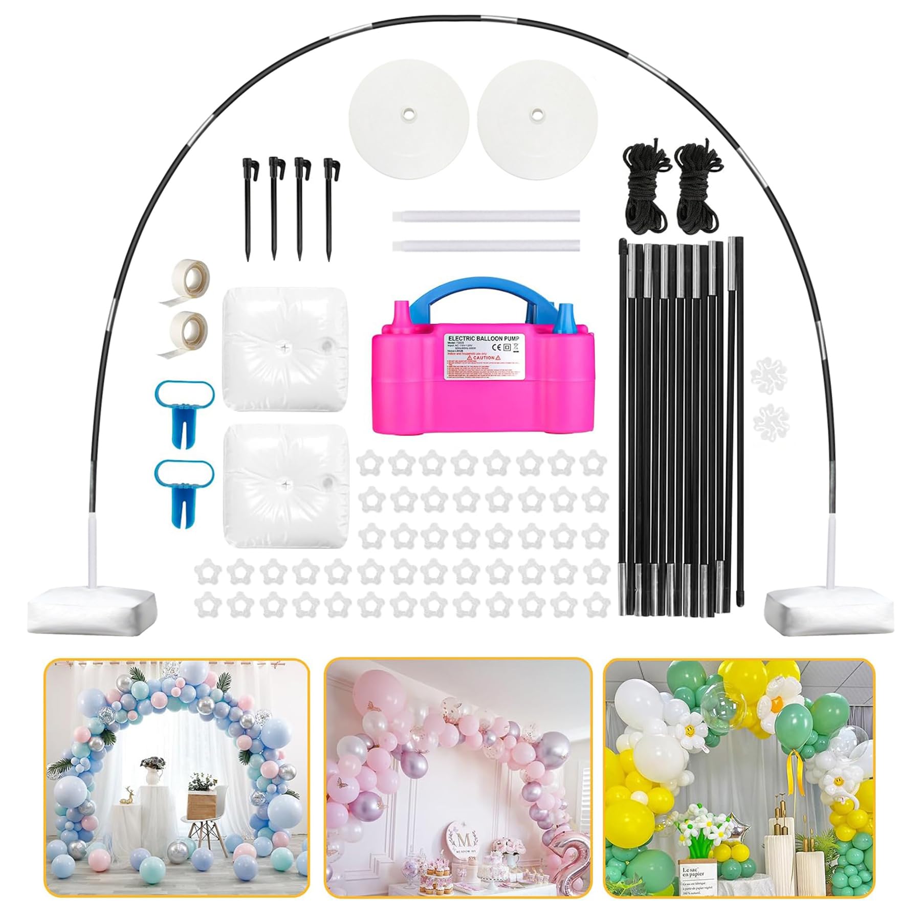 Photo 1 of Voircoloria Balloon Arch Kit with Balloon Pump Electric, 110V 600W Automatic Dual Nozzle Portable Inflator with Balloon Arch Stand for Birthday Gender Reveal Baby Shower Balloons Party Decorations