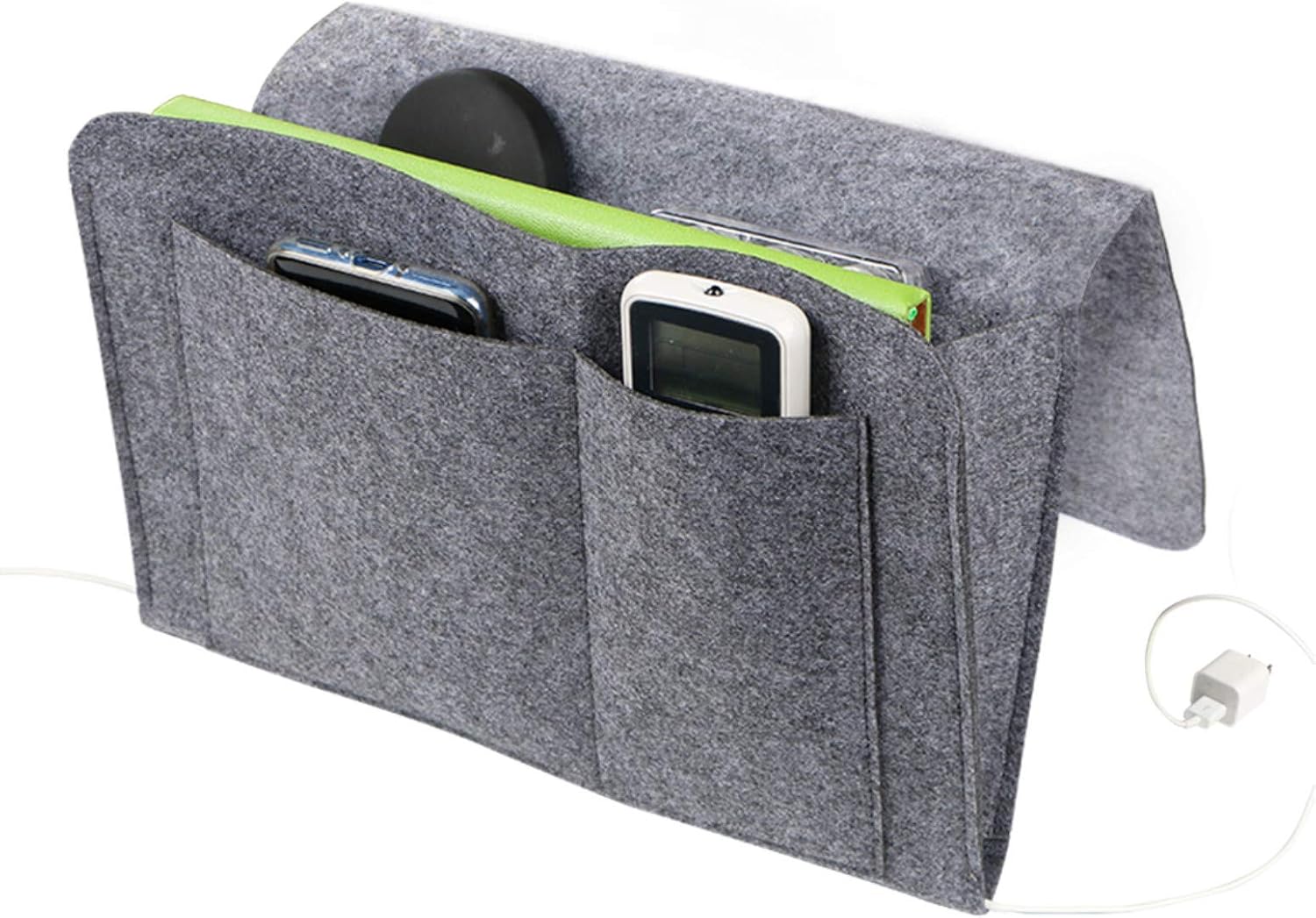 duduta Small Bedside Caddy Under Mattress with 5 Pockets, Hanging Organizer Holder for Dorm Bed Chair Pouch, Dark Grey