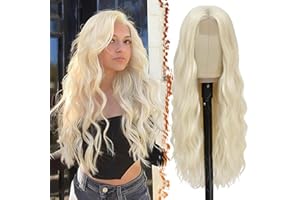 BARSDAR Long Wavy Platinum Blonde Wig - Long Wavy Middle Part Platinum Blonde Wig for Women - 26 Inch Natural Looking Thick S