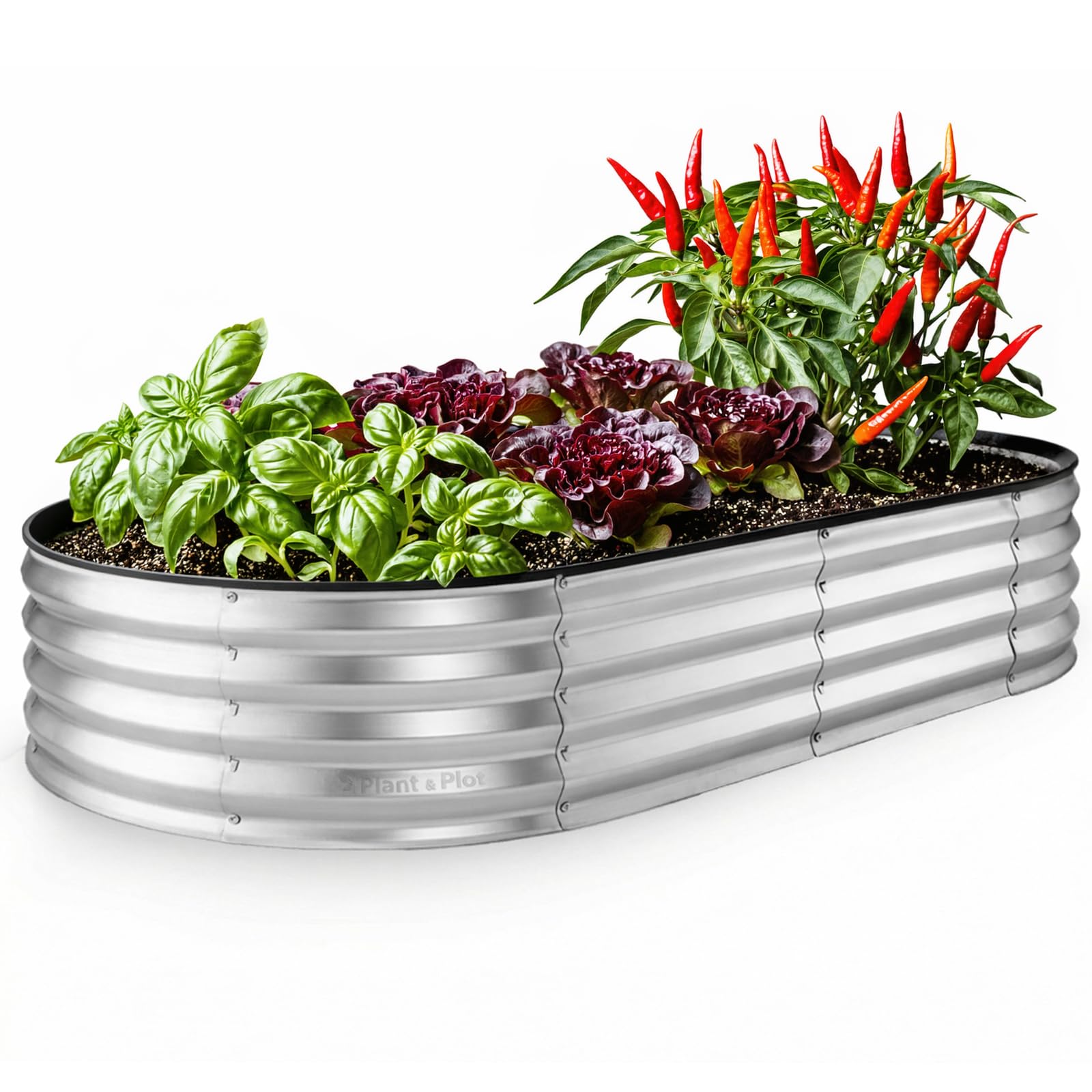 Plant & Plot Galvanized Raised Garden Beds Outdoor // 6×3×1 ft Planter Raised Beds for Gardening, Vegetables, Flowers // Large Metal Garden Box // Patented Tool-Free Design (Silver) Image
