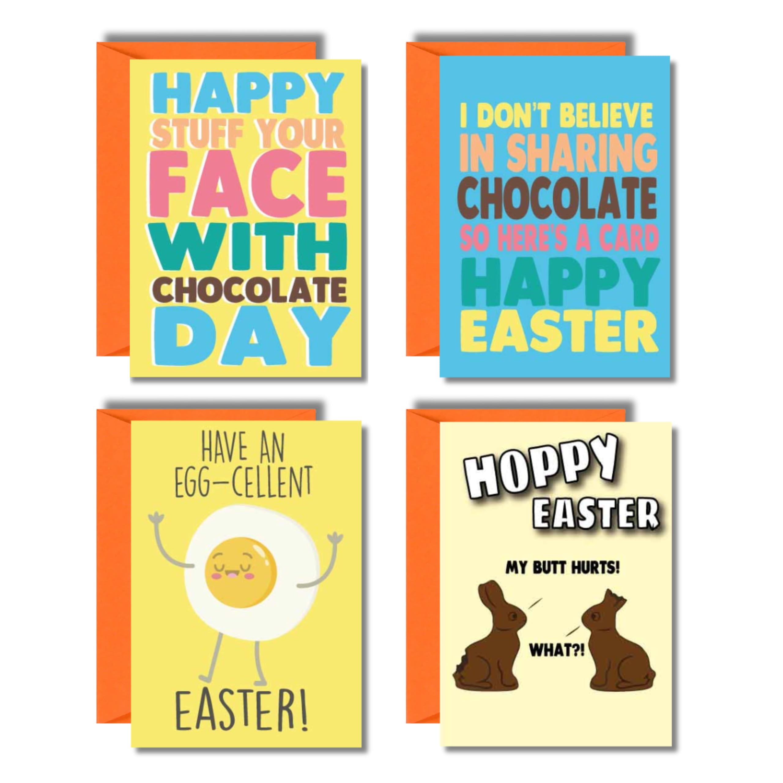 Funny Easter Card Multipack Colourful Chocolate Egg Bunny Humour Greeting Cards Set Of 4