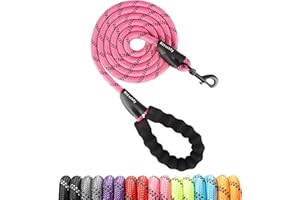 Rttochfy Dog Leash Heavy Duty - 2/4/5/6/8/10 Foot Rope Leash with Comfortable Padded Handle and Reflective - Puppy Training Leash for Small Medium Large Breed Dogs - (1/2" x5 FT, Pink)