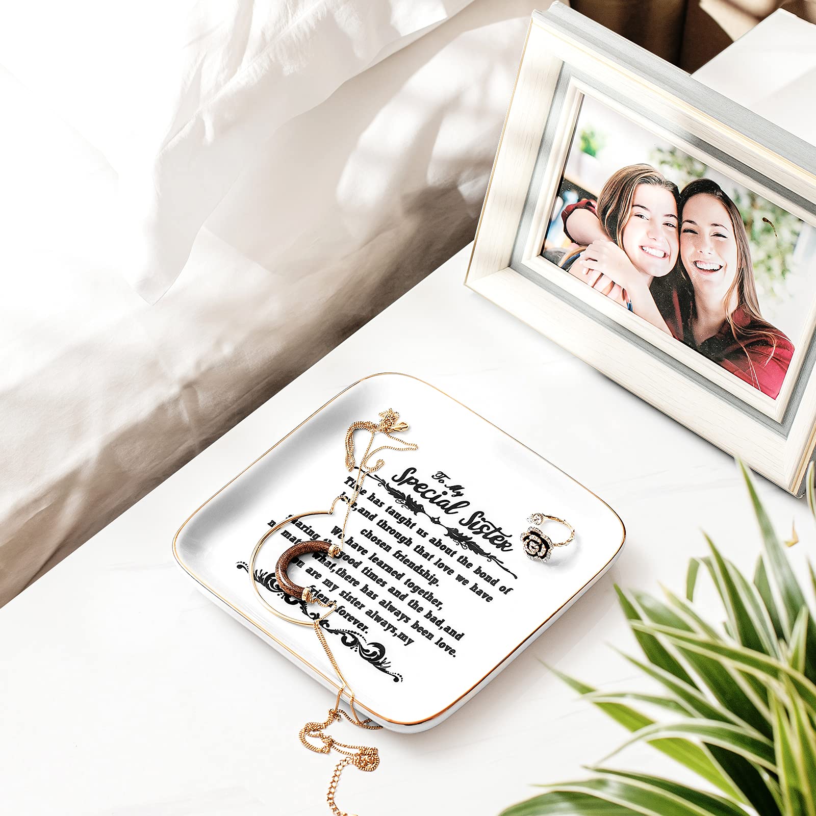 PUDDING CABIN Birthday Gifts from Sister -“You are My Sister Always, My Friend Forever, Ring Trinket Jewelry Dish Ring Holder, Christmas Gifts
