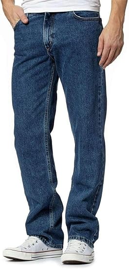 mid wash blue jeans mens
