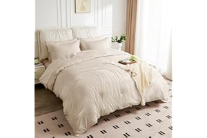 JOKOLO King Size Comforter Set - 3 Pieces, 1 Reversible Lightweight Comforter and 2 Pillowcases,Soft Quilt Blanket Warm Fluffy Cooling Bedding for All Season,Beige