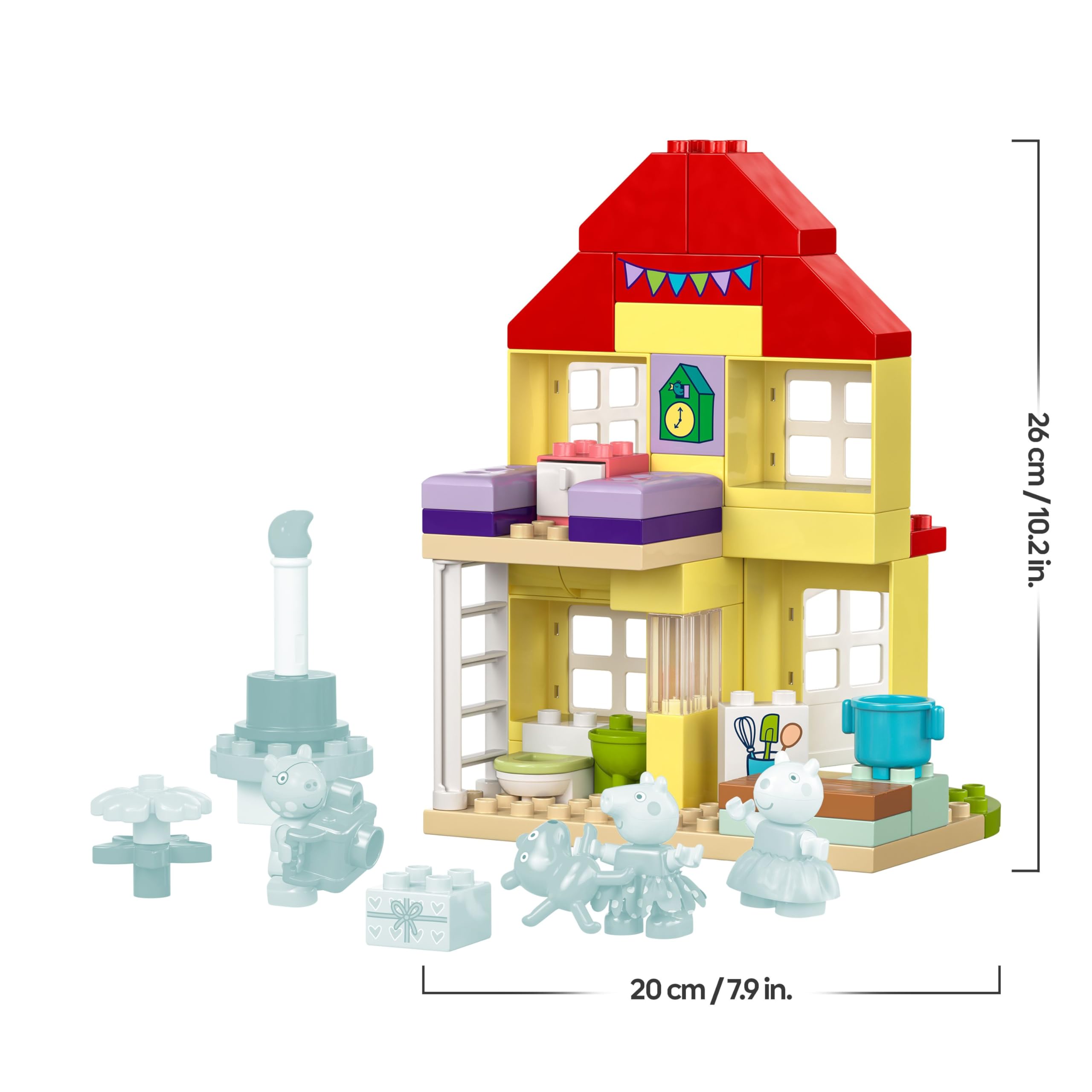 LEGO DUPLO Peppas Geburtstagshaus: kreatives Spielzeug mit 3 Figuren, Spielzeughaus zum Bauen und Umbauen für Kinder ab 2 Jahren, Jungen und Mädchen, fördert die Fingerfertigkeit 10433 7
