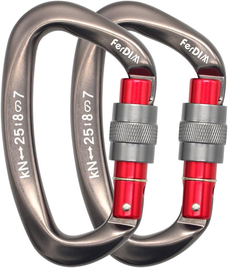 FerDIM Climbing Carabiner 25KN (5620 lbs) CE Certified Professional Heavy Duty Strong Caribeaners Clip for Rock Climbing Rappelling Swinging Tree Climbing Dog Leash D-Shaped Large Size : Sports & Outdoors