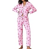 Ekouaer Pajamas Women's Long Sleeve Sleepwear Soft Button Down Loungewear Pjs Lounge Set Nightwear XS-XXL