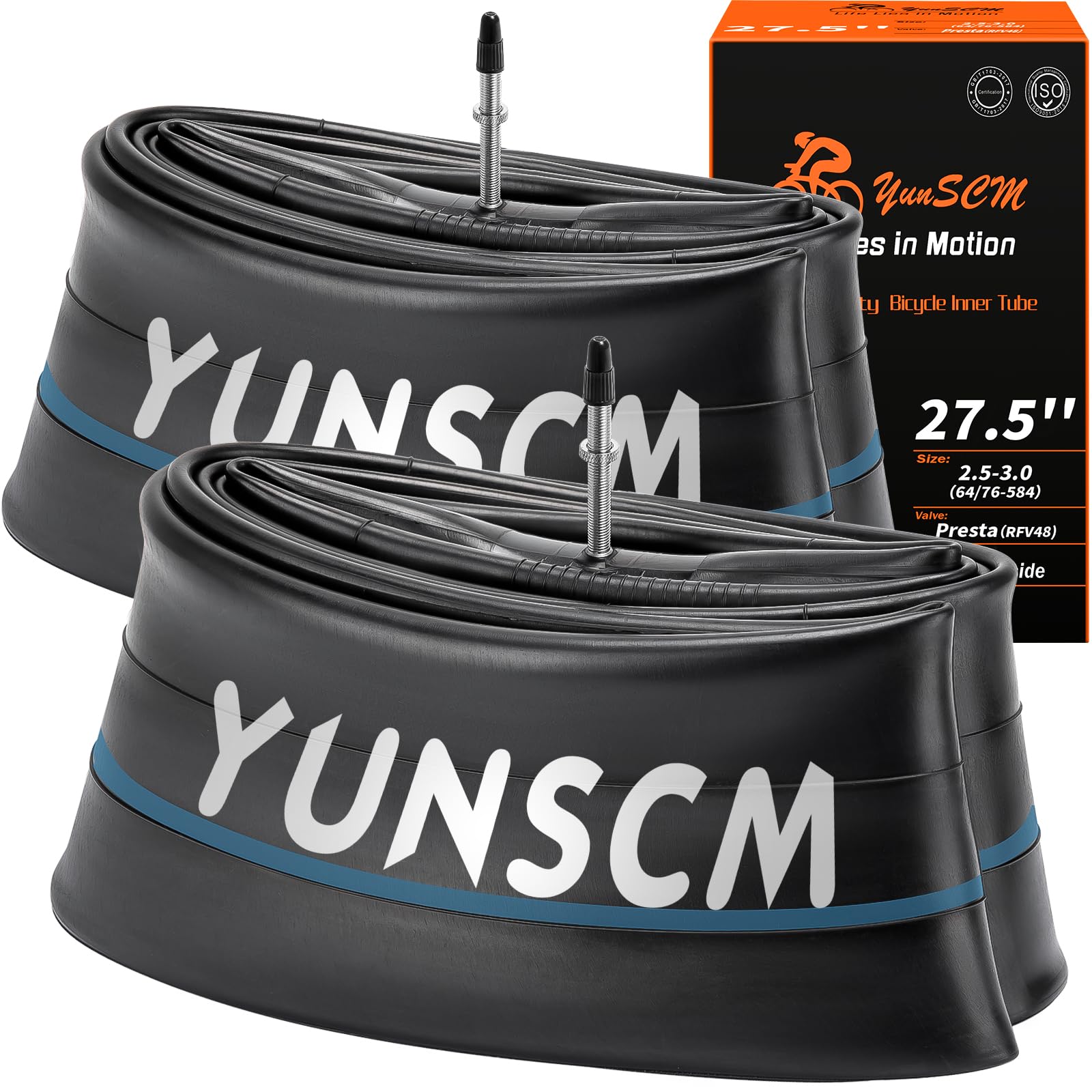 Photo 1 of 2-Pcs 27.5" Heavy Duty Bike Tubes 27.5x2.5/3.0 (64/76-584) 48mm Presta Valve with Removable Valve Inner Tubes 27.5" Bicycle Tubes Compatible with 27.5 x 2.50/2.60/2.80/3.0 Bike Tire Tubes