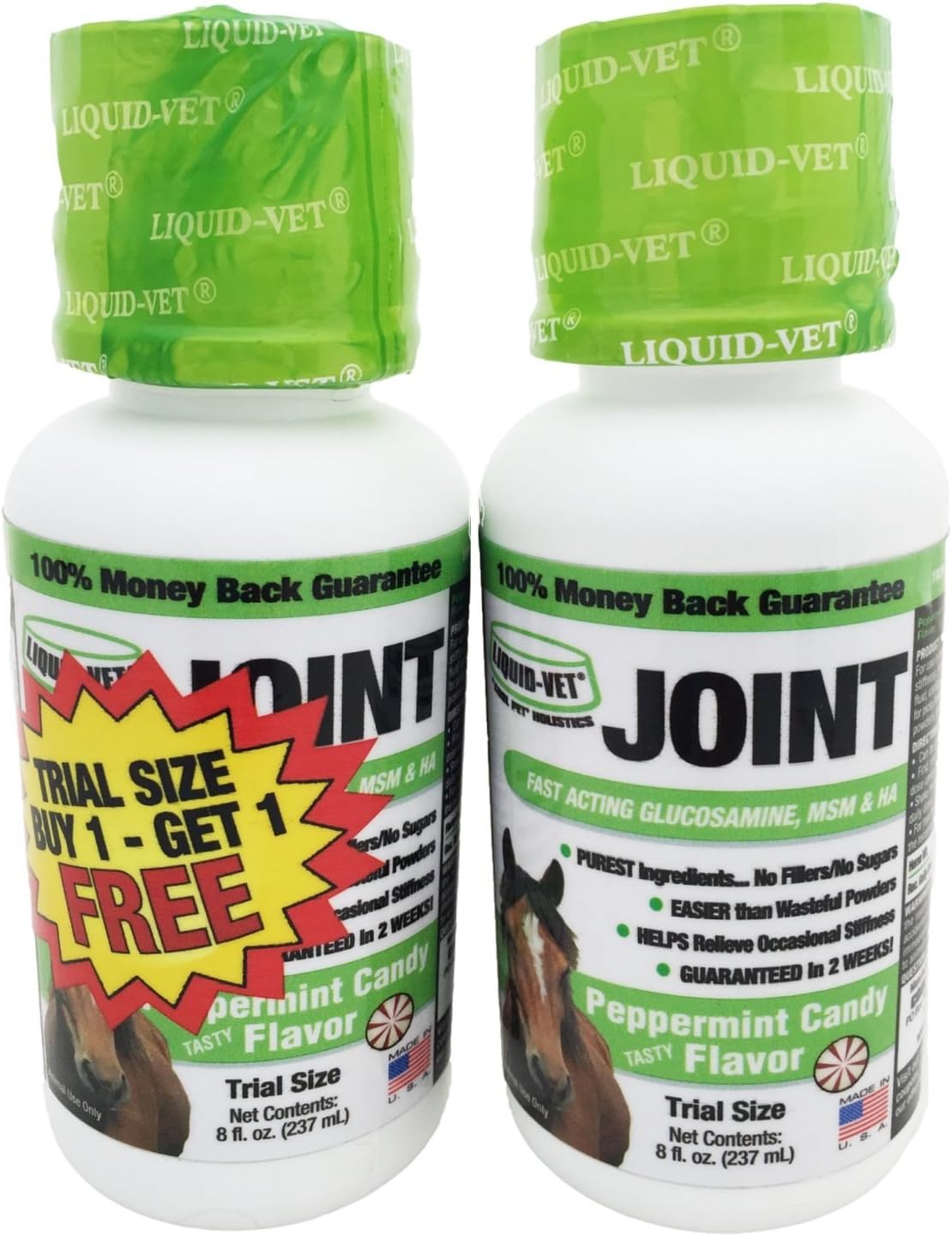 Liquid-Vet Equine Joint Support - Fast Acting Glucosamine, MSM & HA - Peppermint Candy Flavor 8oz