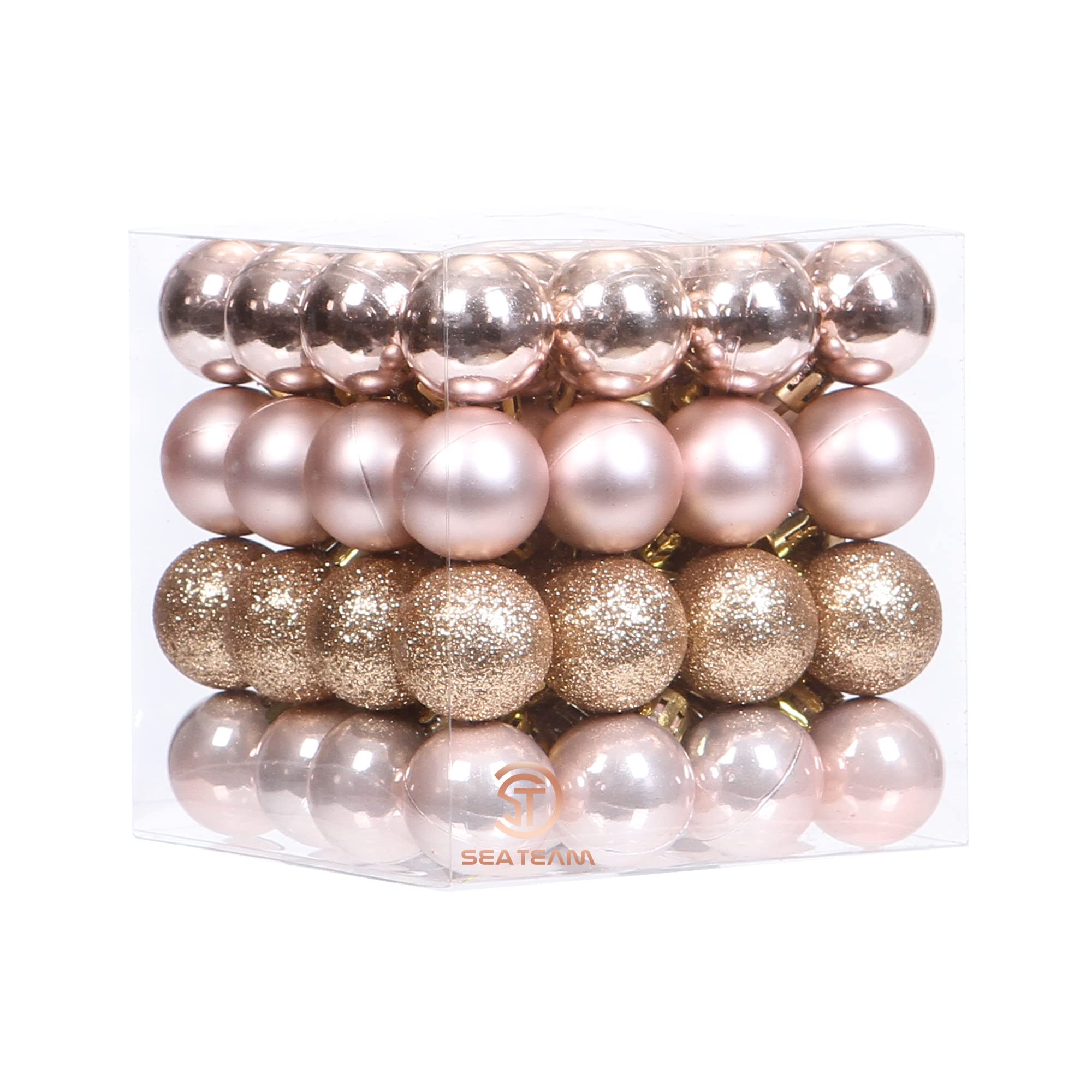 Sea Team 64-Pack Christmas Ball Ornaments with Strings, 30mm/1.18-Inch Mini Size Baubles, Shatterproof Plastic Christmas Bulbs, Hanging Decorations for Xmas Tree, Holiday, Wedding, Party, Rose Gold