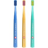 Curaprox CS Smart Toothbrush, Mixed Colors, 3-Pack, Swiss Made | Dentist Recommended, Sensitive for Teeth and Gums, Gentle Plaque Removal, Angled Brush Head, Multipack, Swiss Oral Care
