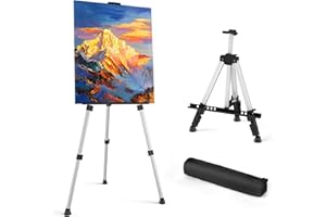 ABITCHA Art Painting Display Easel Stand - Portable Adjustable Aluminum Metal Tripod Artist Easel with Bag, Height from 17" to 66", Extra Sturdy for Table-Top/Floor Painting, Drawing, and Displaying, Silver
