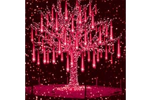 Aukora Halloween Lights Outdoor, Red Meteor Shower Lights Christmas Lights for Halloween Decorations, 8 Tube Snow Falling Rain Icicle String Lights Outside for Xmas Christmas Decor Tree Party, UL Plug