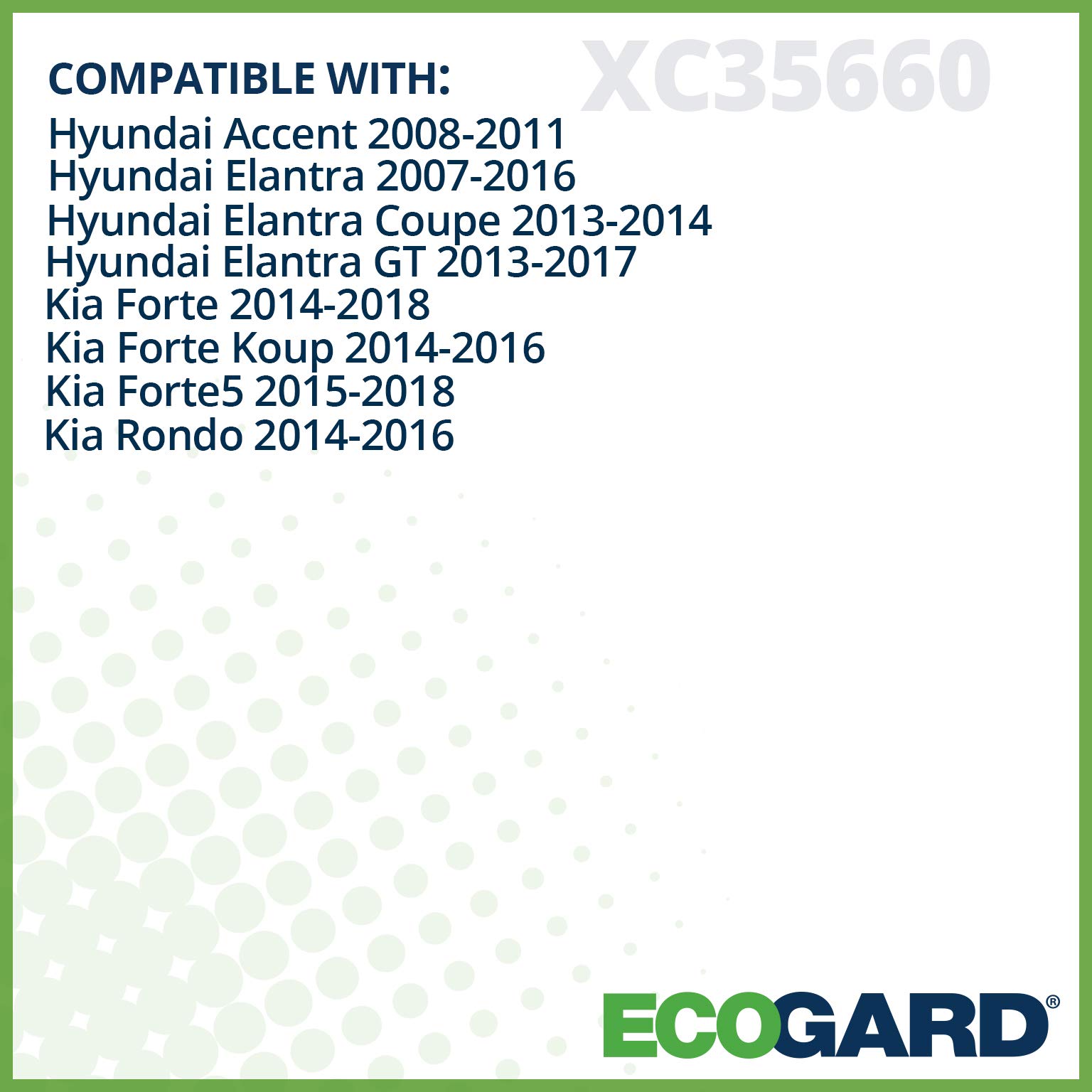 Ecogard Xc35660 Premium Cabin Air Filter Fits Hyundai Elantra 2007