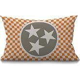 Smooffly Tennessee Flag Pillow Cover, Tennessee Orange Grey Star Flag Cotton Linen Throw Lumbar Waist Pillow Case Cushion Cover Home Office Decorative Rectangle 12 X 20 Inches