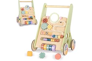 BAUTIA Wooden Baby Walker for 6-12 Months, Montessori Walker Push Toy for Toddlers Learning to Walk, Push Walker Baby Activity Center for Boys and Girls