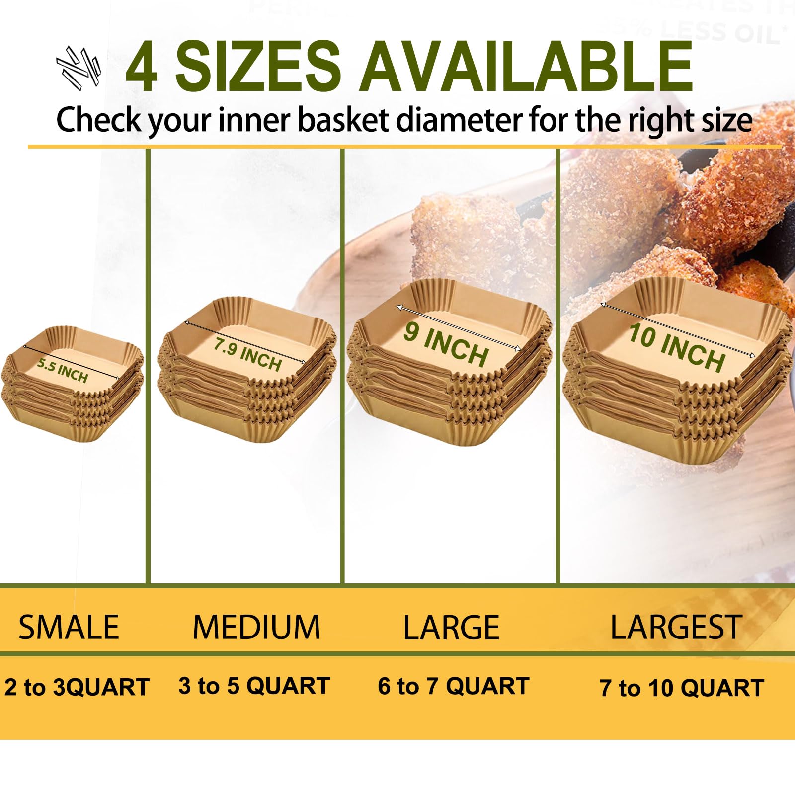 Large Air Fryer Disposable Paper Liners Square 9 Inch, 125 Pcs Parchment paper liner for 5-8QT Air fryer, Oil-proof, Water-proof, Parchment Baking Paper for Baking Roasting Microwave