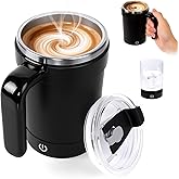 Automatic Magnetic Stirring Coffee Mug,Temperature Display, Automatic Stirring Coffee Mug with Lid,Rechargeable Automatic Mixing Cup,for Office School(BLACK)