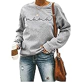 Women Lightweight Sweatshirt Tshirt Mama Letter Print Long Sleeve Casual Crewneck Pullover Tops