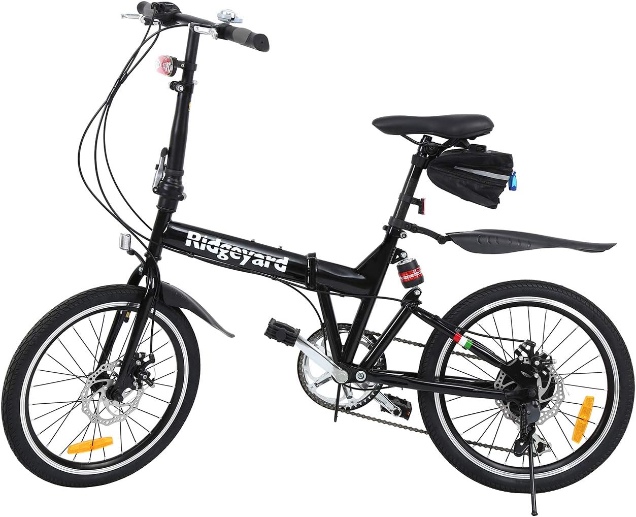 Ridgeyard Foldable Bicycle 20 Inch 6-Speed Folding Bike + LED Battery Light + Seat Bag + Bike Bell