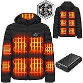 Deceny CB Heated Jackets for Men with Battery, Mens Heated Jacket with 15 Heating Zones, Heated Coat with Detachable Hood