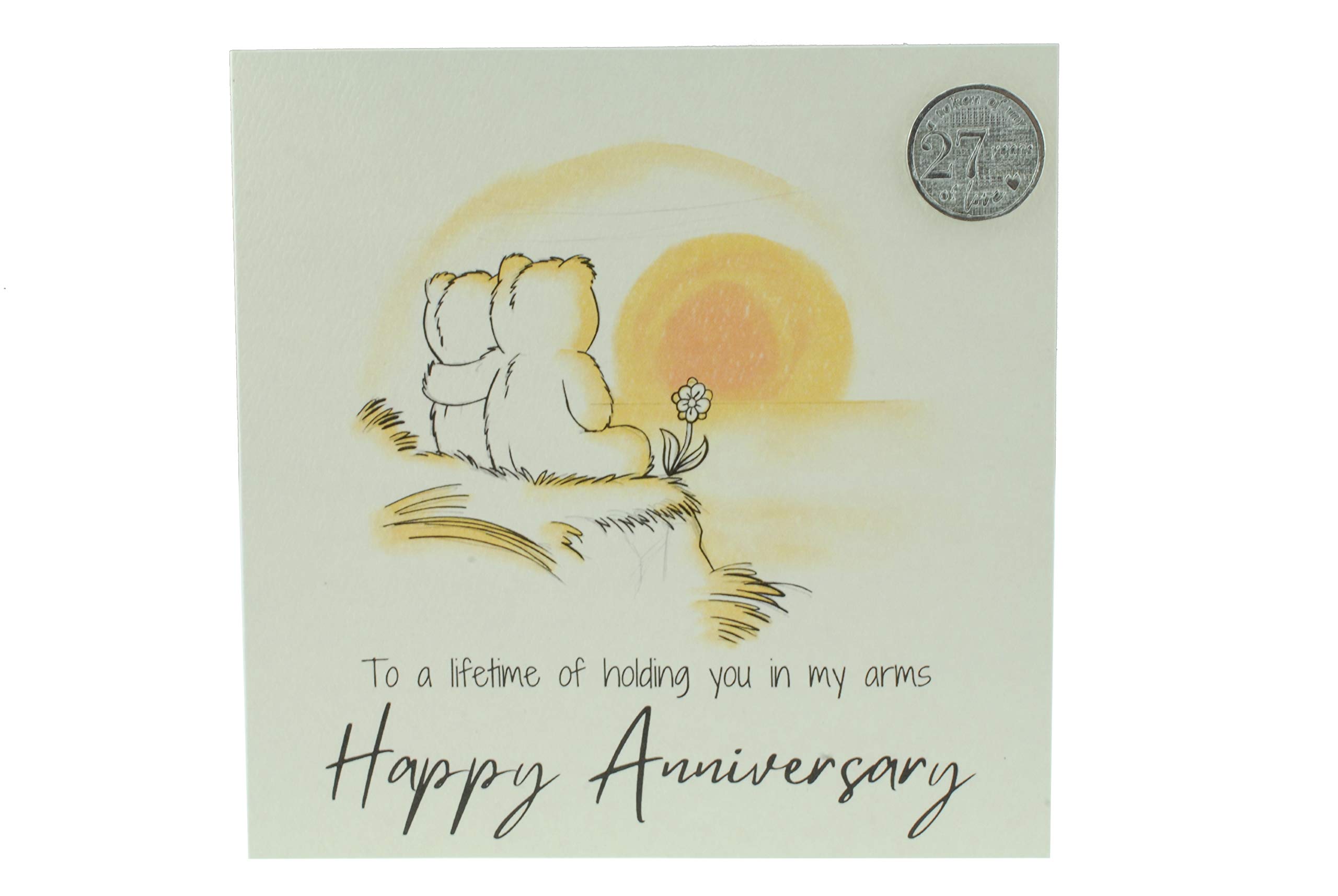 Cute 27 Year Anniversary Card, Sunset Bears – Free Metal 27th Anniversary Love Token Gift (gc-annisunset27)