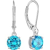 YL Women's Solitaire Dangle Drop Earrings 925 Sterling Silver Round Leverback Earrings Birthstone Jewelry