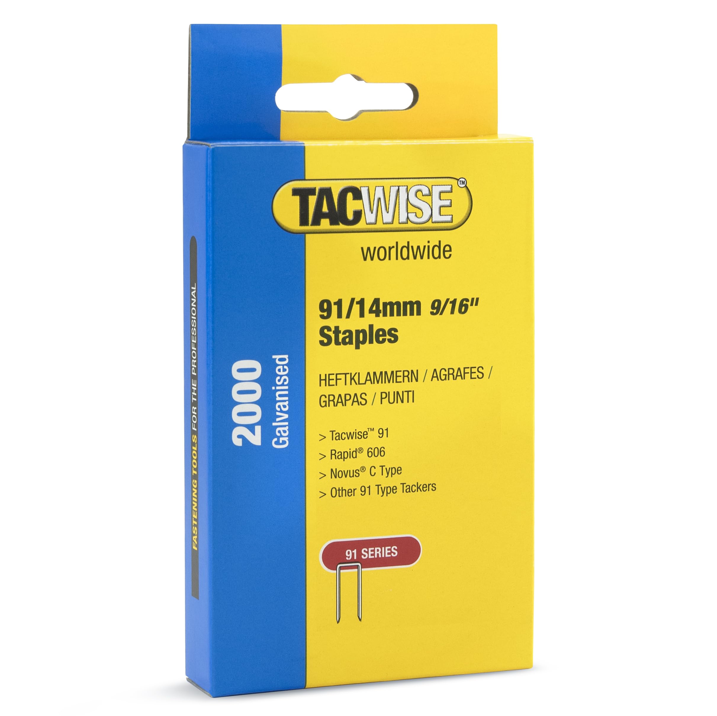 TACWISE 1758 Type 91/14 mm Galvanised Narrow Crown Staples for Z4-140 Tacker, Pack of 2000, Silver