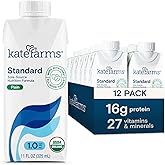 KATE FARMS Organic 1.0 Sole-Source Nutrition Shake, Plain, 16g Protein, 27 Vitamins and Minerals, Meal Replacement, Protein Shake, 11 oz (12 Pack)