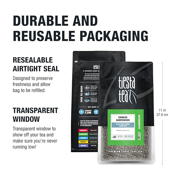 TIESTA TEA – CHINESE GUNPOWDER, LOOSE LEAF, TRADITIONAL SMOKY GREEN TEA, PREMIUM AROMATIC BLEND, MEDIUM CAFFEINATED, MAKE HOT OR ICED & BREWS UP TO 200 CUPS, 16 OUNCE RESEALABLE BULK POUCH