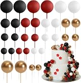 ASTARON 32 Pcs Ball Cake Toppers Mini Balloons Foam Balls Sticks Red Black