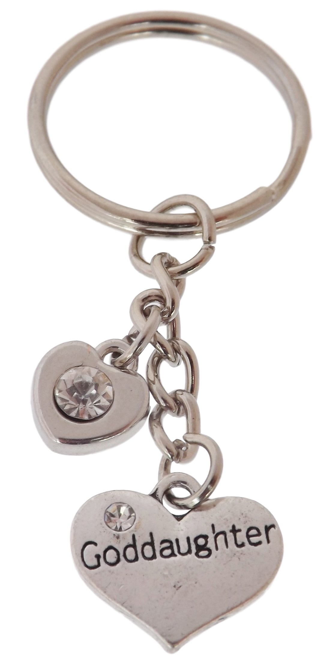 FizzyButton Gifts Goddaughter Heart Keyring Key Ring with Rhinestone Charms and Turquoise Gift Box