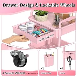 SUNALLY 3 Tier Rolling Cart with Drawer, Bathroom