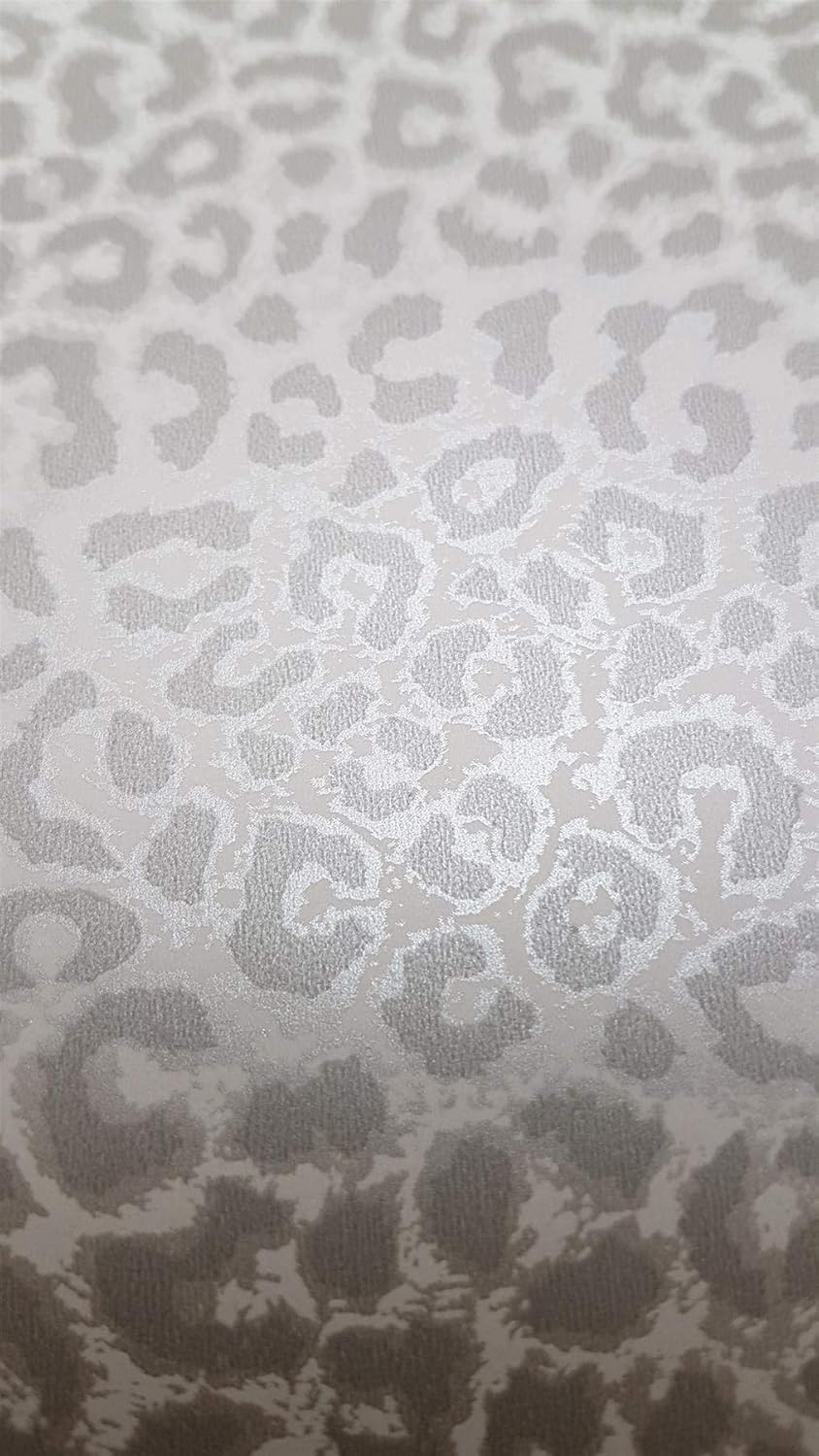 Silver Grey White Leopard Print Wallpaper Metallic Shimmer Animal Print Y L Amazon Co Uk Diy Tools