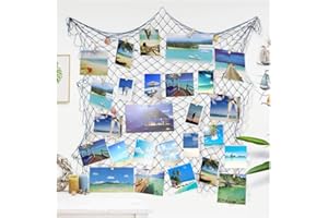 Ecjiuyi Photo Hanging Display Frames,Nautical Fish Net with Sea Shells and Clips for ClassroomTurtle Bathroom Bedroom Dorm Home Wall Birthday Ocean Theme Party Decorations