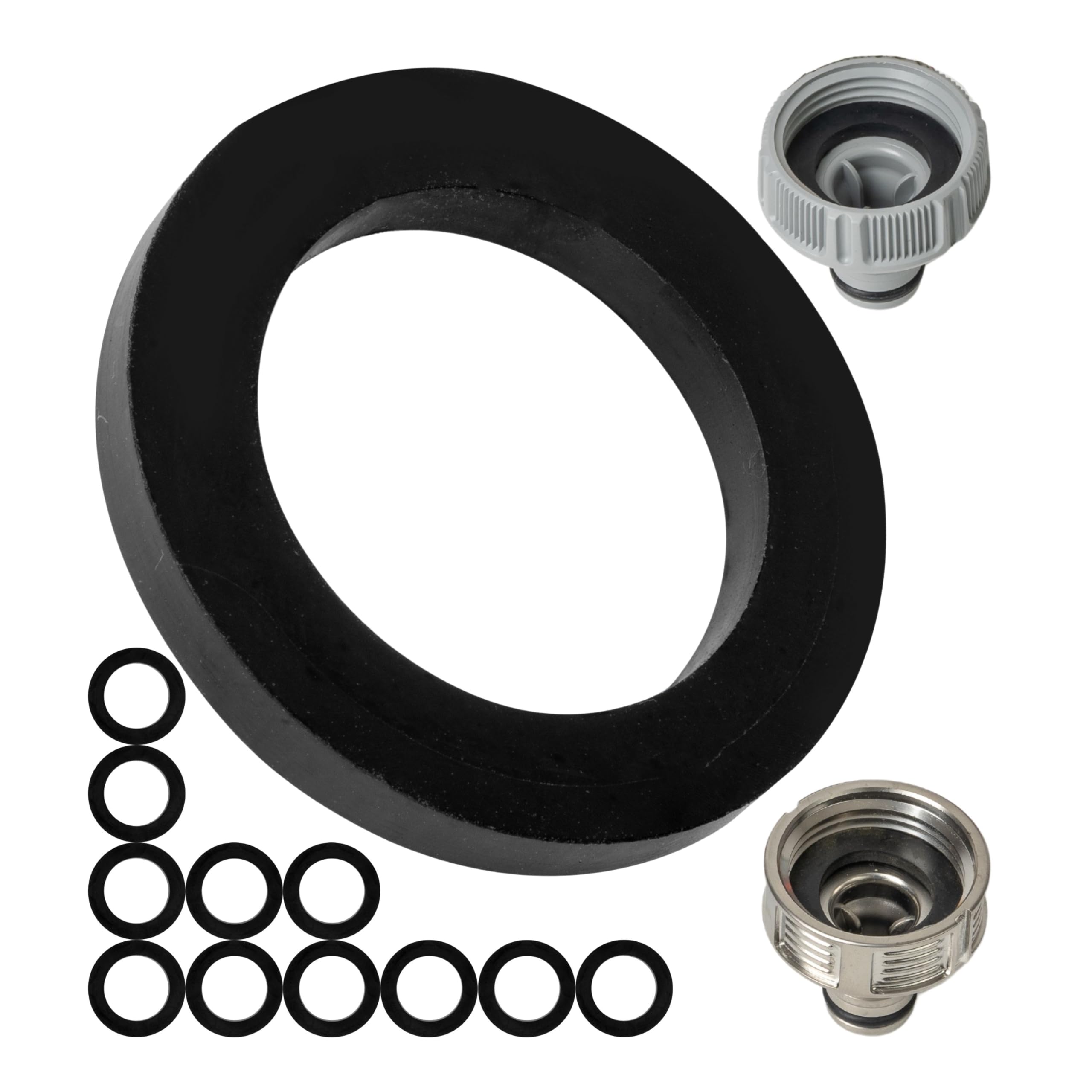 Replacement flat seals set, 25 pieces, for G 1/2" inch garden system parts, compatible with Gardena 21 mm tap connectors, 18200, 18240, 1149, 949, made of rubber, Ø 21 x 15 mm
