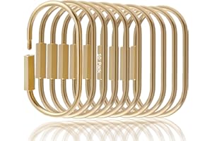 CMVFYL 10 Pcs Gold Brass Key Rings,Small Locking Carabiner Clip Keychain,Screw Lock Oval Keyring,Purse Bag Charms Holder for Handbag