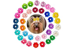 Mruq pet 80pcs Dog Flower Bows, Bulk Pet Small Dog Hair Bows with Rubber Bands, Mix Handmade Tiny Dog Hair Grooming Bows, Pearls Flowers Topknot Dog Bows for Puppy Yorkie Dog Hair Accessories