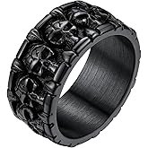 ChainsHouse Skull Rings for Men, Stainless Steel/Black Plated Gothic Rings, Skeleton Cocktail Party Biker Ring, Offer Custom Service, Size 7-14, Send Gift Box