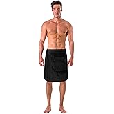 Turkish Cotton Terry Velour Adjustable Body Wrap Towel for Men (Black, One Size)