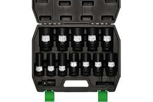 TecoTek 3/4" Drive Deep 6-Point Impact Socket Set, 13-Piece Jumbo Assortment, Cr-Mo, SAE (3/4" to 1-9/16"), 1/2" F to 3/4" M 