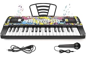 M SANMERSEN Piano Keyboard for Kids, Piano for Kids Music Keyboards 37 Keys Electronic Pianos with Music Book Bracket Musical Toys for Toddlers Kids Beginners 3-8 Years Old Girls Boys