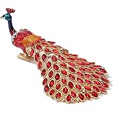 SEVENBEES Hand Painted Enameled Peacock Collectible Figurine Jewelry Box - Trinket Box, Ring and Earrings Holder with Crystal Rhinestones for Women and Girls