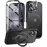BANLEA Compatible with iPhone 16 Plus Case, Built-in Screen Protector & Seamless Stand, with Camera Lens Protector, Strong Magnetic Matte Phone Case, Full Body Protective Cover for 6.7 Inch (Black)