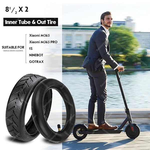 8.5 INCHES ELECTRIC SCOOTER TIRES 50/75-6.1 COMPATIBLE FOR GOTRAX GXL V2/XIAOMI M365/PRO/1S ELECTRIC SCOOTER OUTER TIRE 8 1/2X2 TUBE TIRE REPLACEMENT INNER(STRAIGHT VALVE STEM)(1 SET)