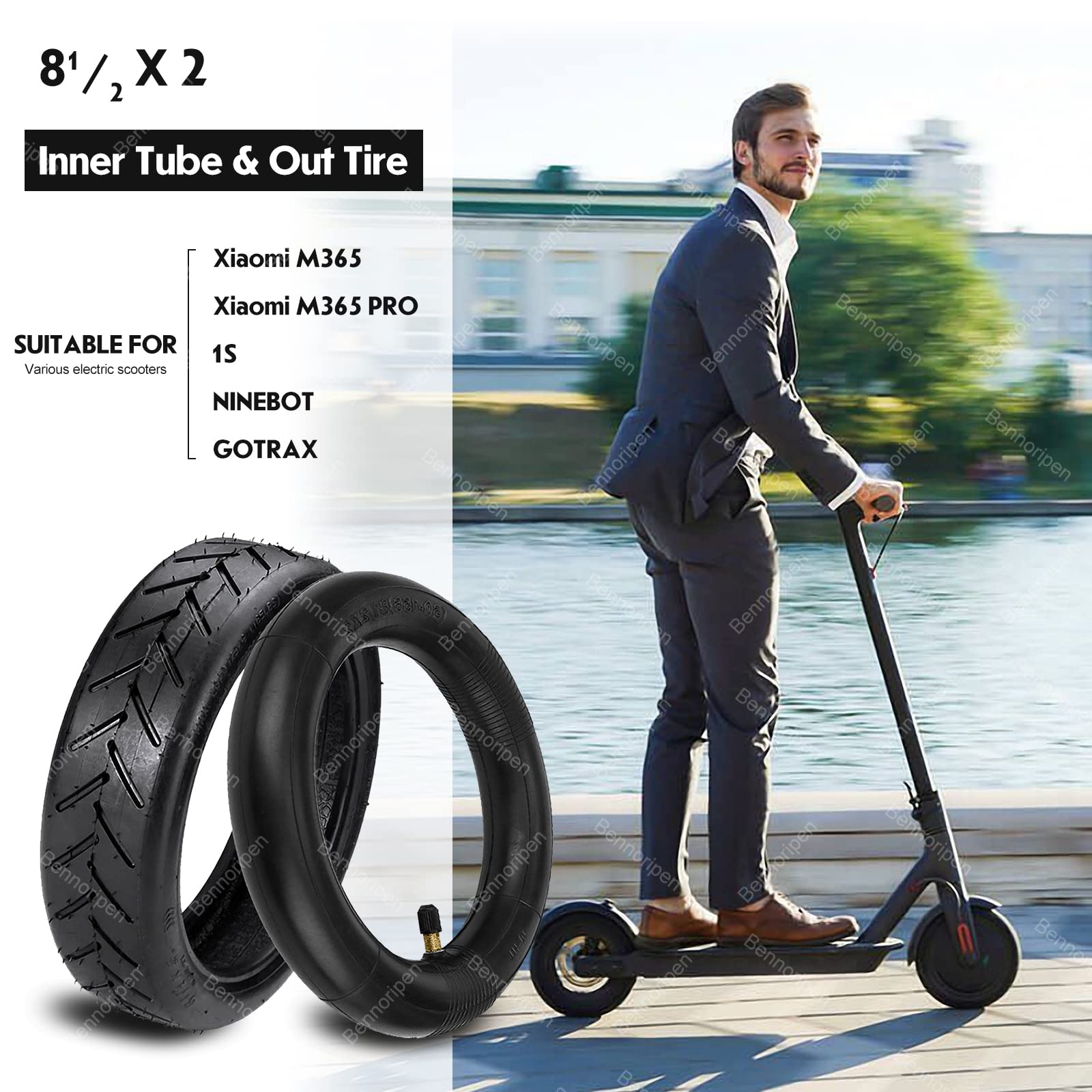 8.5 Inches Electric Scooter Tires 50/75-6.1 Compatible for Gotrax Gxl V2/Xiaomi M365/Pro/1S Electric Scooter Outer Tire 8 1/2X2 Tube Tire Replacement Inner(Straight Valve Stem)(1 Set)
