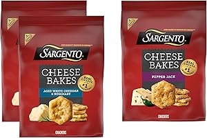 NABISCO Sargento® Cheese Bakes Crackers Variety Pack, Aged White Cheddar and Rosemary and Pepper Jack, Cheese Crackers, Lunch Snacks, Holiday Bulk Snacks, 3 Bags